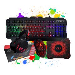 YUI 4'ü Bir Arada LED Işıklı Oyun Seti Klavye/Fare/Kulaklık/Mouse Pad
