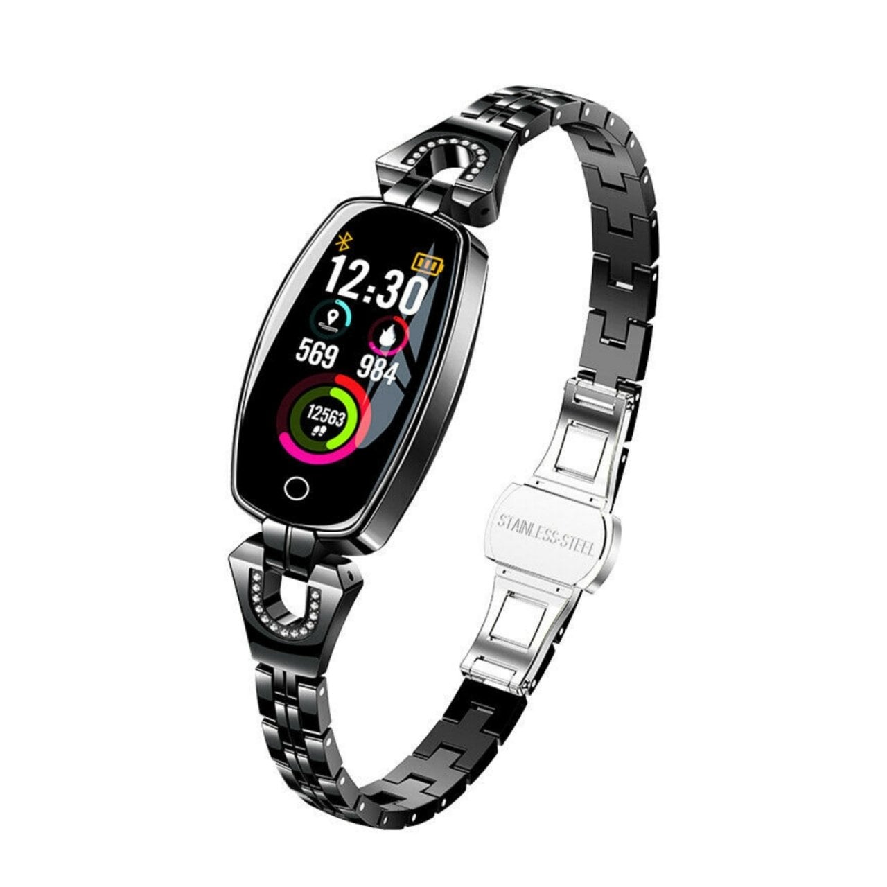 Yui H8 46mm Metal Taşlı Akıllı Bileklik Siyah